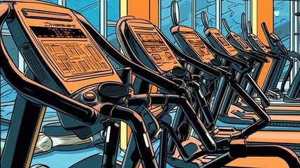 Treadmills in the gym . Fantasy concept , Illustration painting.
