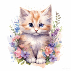 Cute cat . Watercolor hand drawn illustration