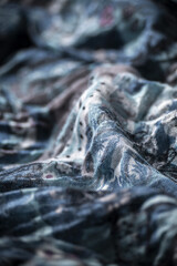 Wrinkled blue textured cloth, fashion industry - 637363636