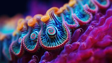 Obraz premium Beautiful Sea&nbsp;slug&nbsp;or nudibranch background. Underwater sea life close up. AI illustration. .