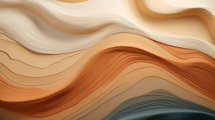 3D horizontal wavy texture background. Carved abstract realistic decoration textured waves on wood. AI 3d illustration. Trendy geometry wallpaper interior design.&nbsp;Structure art backdrop, macro..