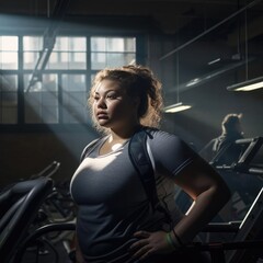 Fototapeta na wymiar Overweight young woman exercising in the gym