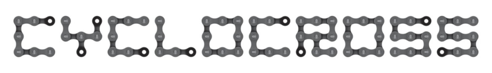 Vector text CYCLOCROSS created from realistic bike chain. Isolated on white background.