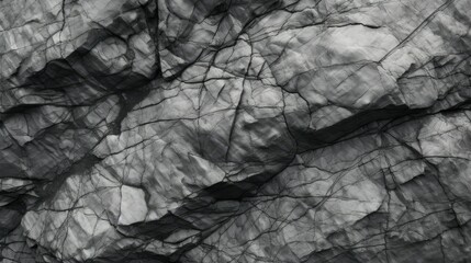 Black white rock texture on cracked layered mountain surface.