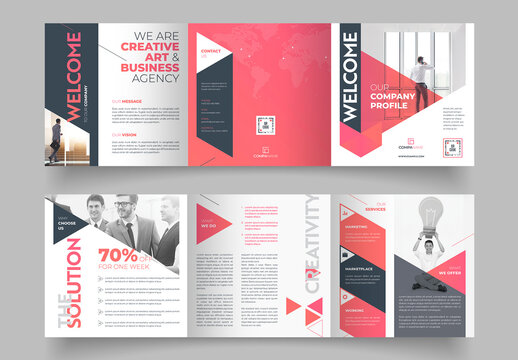 Square Trifold Brochure Layout with Pink Accents
