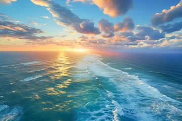 Abwaschbare Fototapete Beautiful sunset and blue sea seen from the sky. Summer and travel landscape concept. © cwa