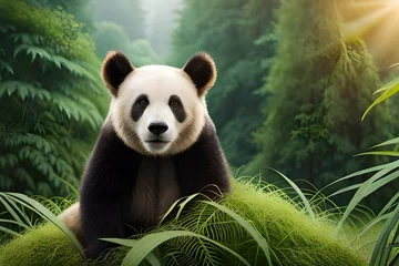 Schilderijen op glas giant panda eating bamboo generated by AI tool                                 © Aqsa