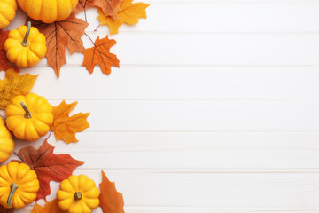 Autumn Festive Decor on White Wooden Background