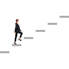 Businesswoman on stairs. Success concept. Flat vector illustration isolated on white background