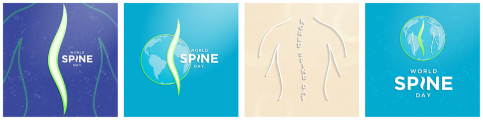 5 Piece Set of World Spine Day Greeting Card Posters and Banners, celebrated annually on October 16 to raise awareness of spinal conditions. World Spine Day banners. Editable Vector Illustration.
 - Powered by Adobe