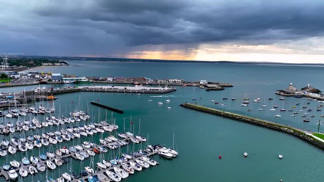 Aerial view of Howth, an Irish village on the Howth Peninsula, east of central Dublin