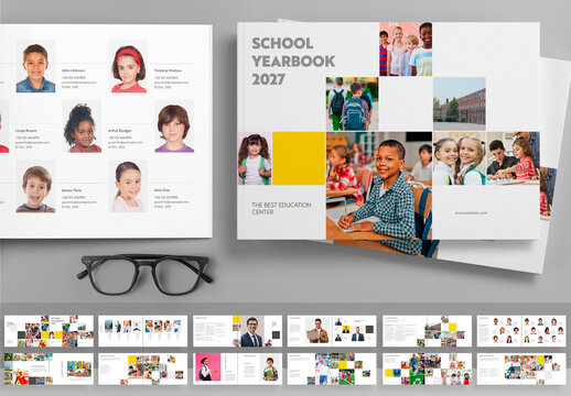 School Yearbook Landscape Layout with Yellow Accents