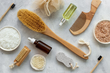 Fototapeta na wymiar Spa and beauty treatment products with zero waste bath supplies