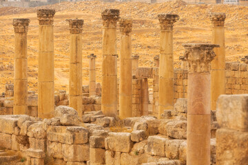 Jerash Gerasa, Jordan, ancient roman columns close-up