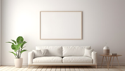 Mockup frame in living room interior Scandinavian style 