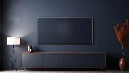 Foto op Canvas Mockup frame on cabinet in dark living room interior © AGSTRONAUT