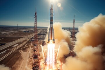 launch Soyuz space launch vehicle from the Baikonur cosmodrome, Kazakhstan. Soviet Space Program
