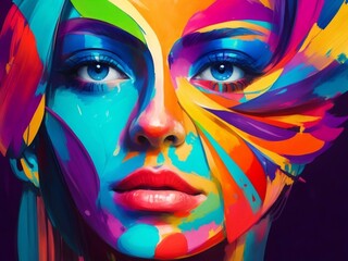 Beautiful Mixed Color Female Face, very colorful style
