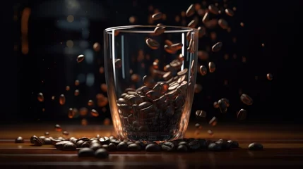 Foto op Plexiglas transparent cup with coffee beans. Created with generative AI. © lchumpitaz