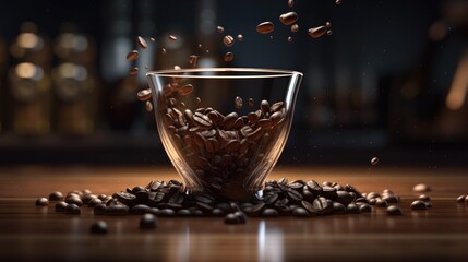 transparent cup with coffee beans. Created with generative AI. - obrazy, fototapety, plakaty