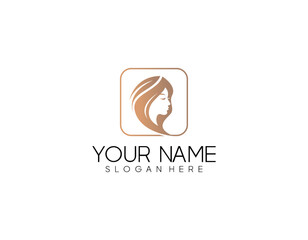 women long hair style icon, logo women face on white background, vector