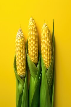 Corns on yellow background. Overhead view.