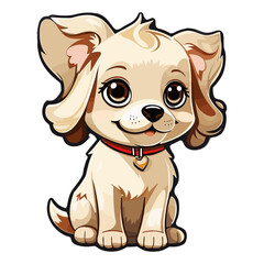Cute happy dog sticker, vector illustration, isolated on solid background.