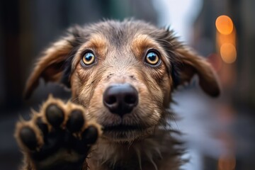 Abandoned puppy photo realistic illustration - Generative AI.