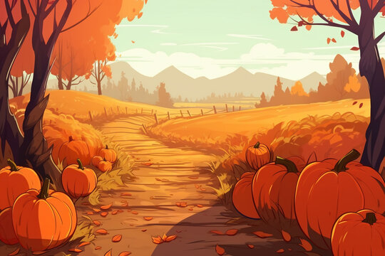 Pumpkin Patch Field Drawing