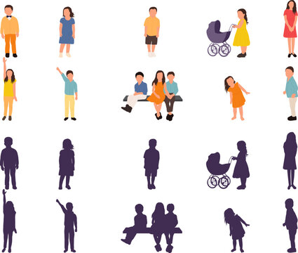 set of kids in flat style vector