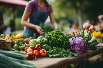 A close-up shot of a person taking vegetables from the local farmers market.