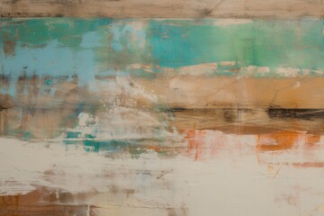 A vibrant abstract painting with a harmonious blend of earthy brown, calming blue, and refreshing green hues