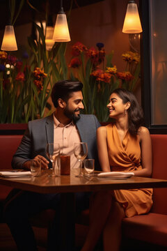 Young Indian Couple Spending Time Together At Restaurant.