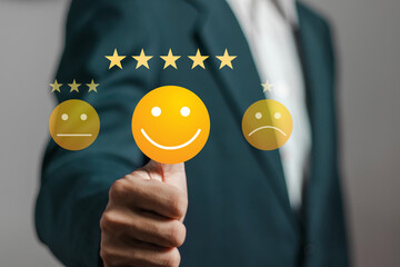 Customer satisfaction survey concept. Business people rate their online satisfaction experiences....