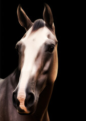 White horse on a black background conceptual for frame