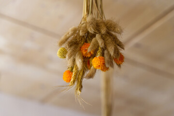 Dried grass romantic hanging from the ceiling beautiful dry with orange phrase