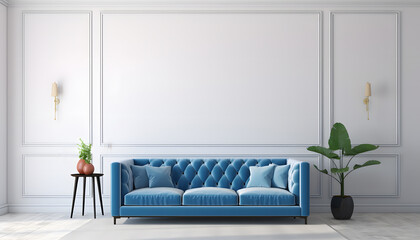 Poster mockup with vertical frames on empty white wall living room