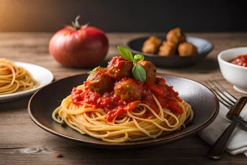 Fotobehang pasta with tomato sauce © sana