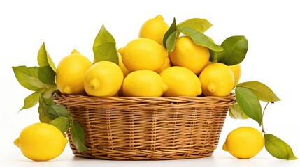 A basket of lemons on a white background