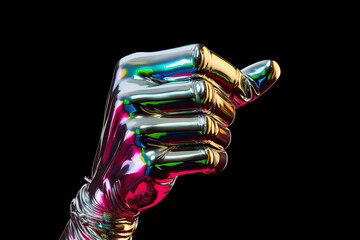 hand in metal chrome glove