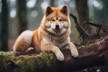 Portrait of Akita Inu dog on a walk in the park