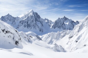 Fototapeta na wymiar Snow-covered mountain range under a clear blue sky
