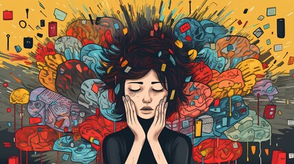 Illustration of a girl, the concept of mental and mental health.