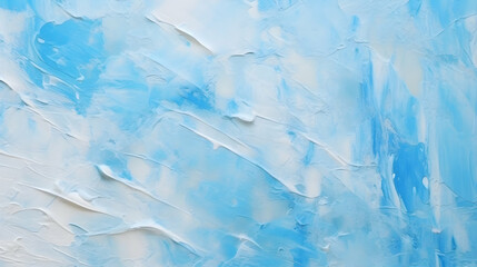 Close up of oil painting texture with brush strokes and palette knife strokes in white and blue