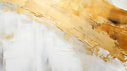 Close up of oil painting texture with brush strokes and palette knife strokes in white and gold