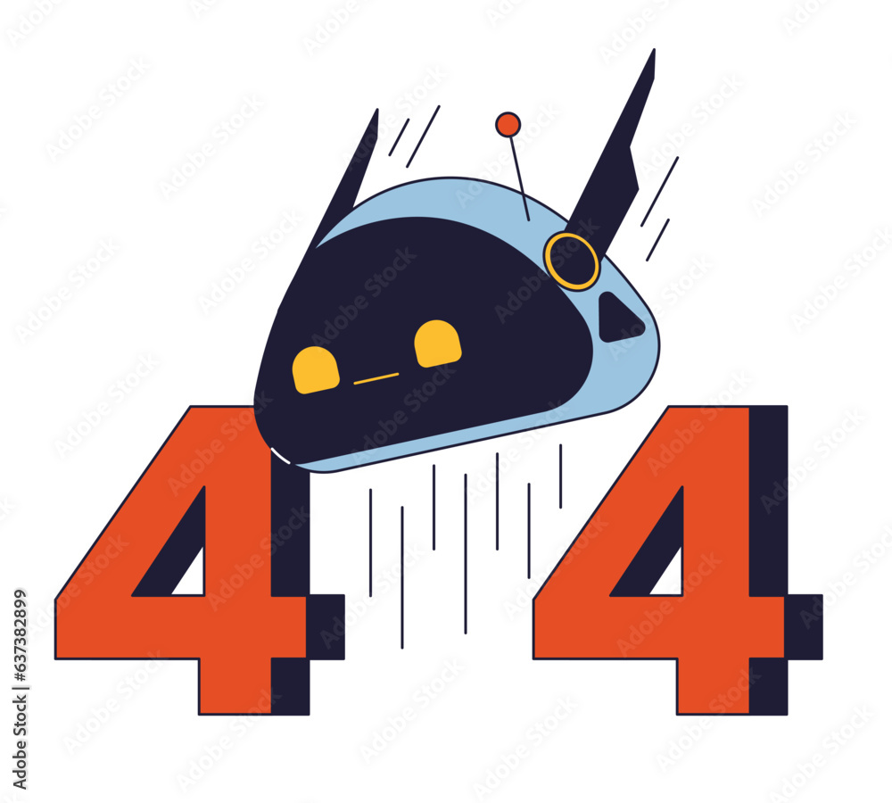Poster Robot head error 404 flash message. Modern artificial technology bot. Empty state ui design. Page not found popup cartoon image. Vector flat illustration concept on white background