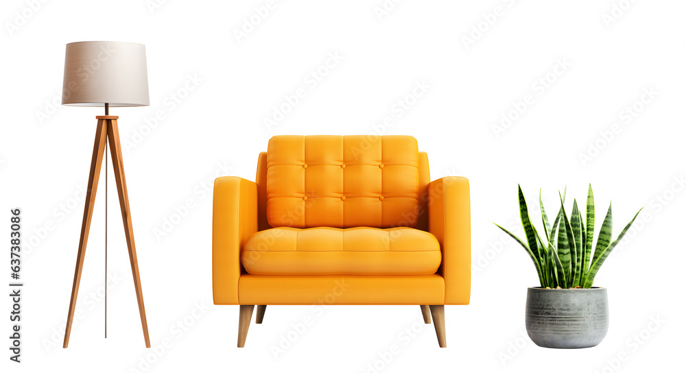 Wall mural armchair and lamp isolated on transparent background. living room interior. png format