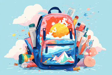 school backpack - obrazy, fototapety, plakaty