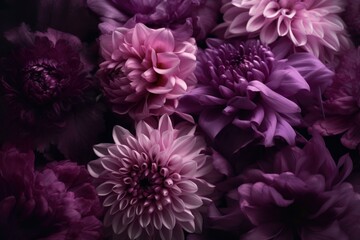 A vibrant bouquet of purple flowers up close