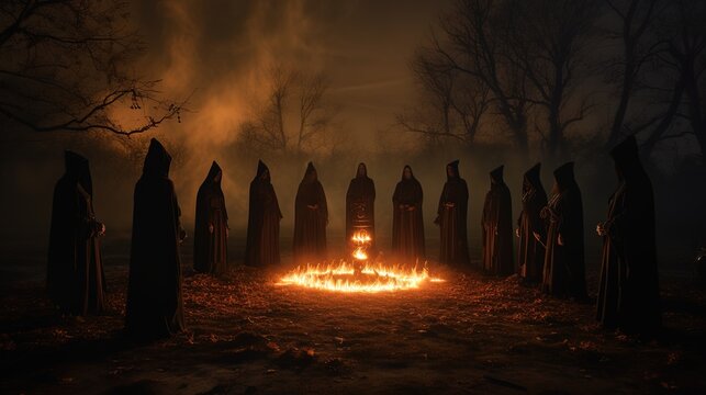Witches rite. Halloween background. AI generation
